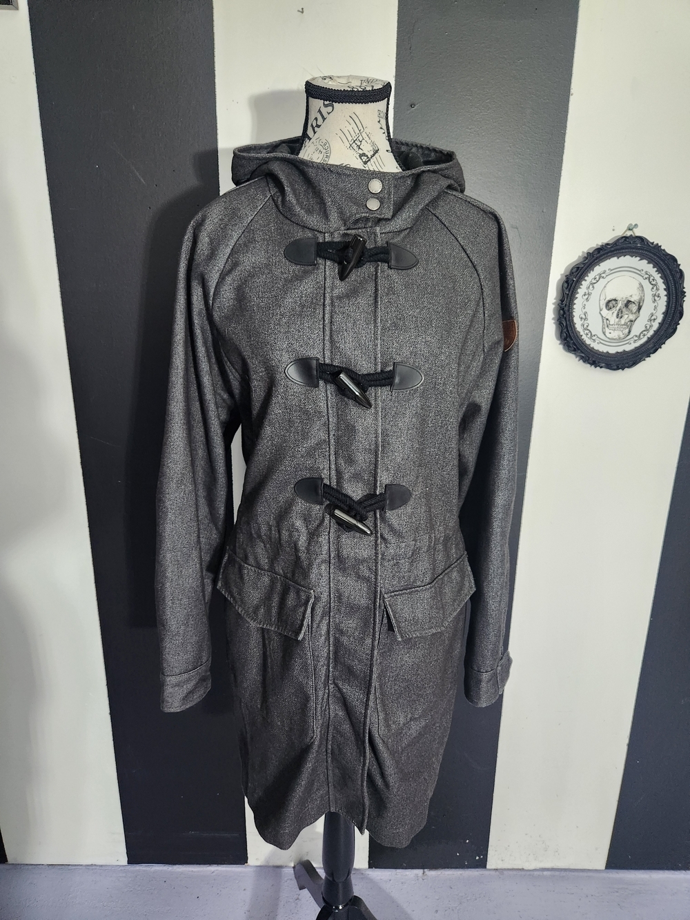 Roots Women's Charcoal Gray Toggle Hooded Trench Coat